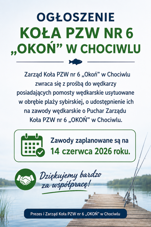 Prośba o otwarcie pomostów na zawody w dniu 14.06.2026 roku